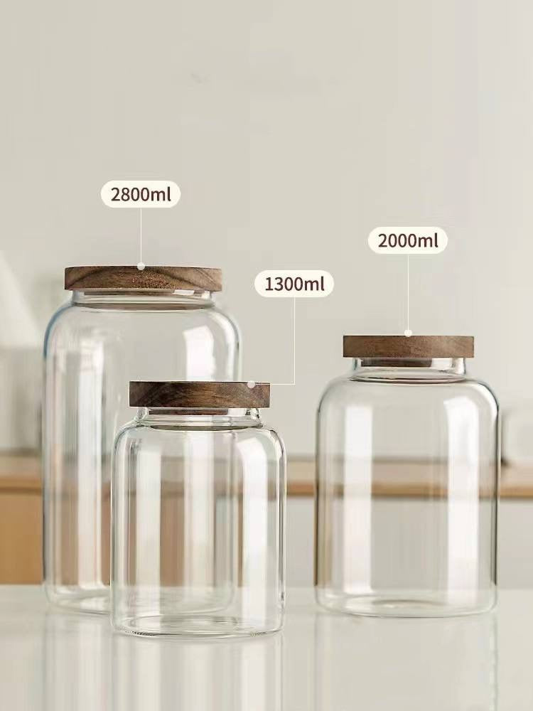 Acacia Wood Lid Cap Airtight Sealed Glass Jar Food Storage Container