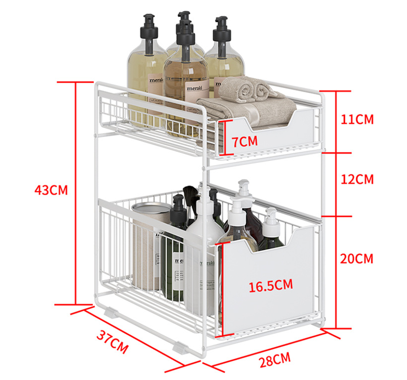 2-Tier Kitchen Cabinet Sliding Organizer Under Sink Drawer Pull Out