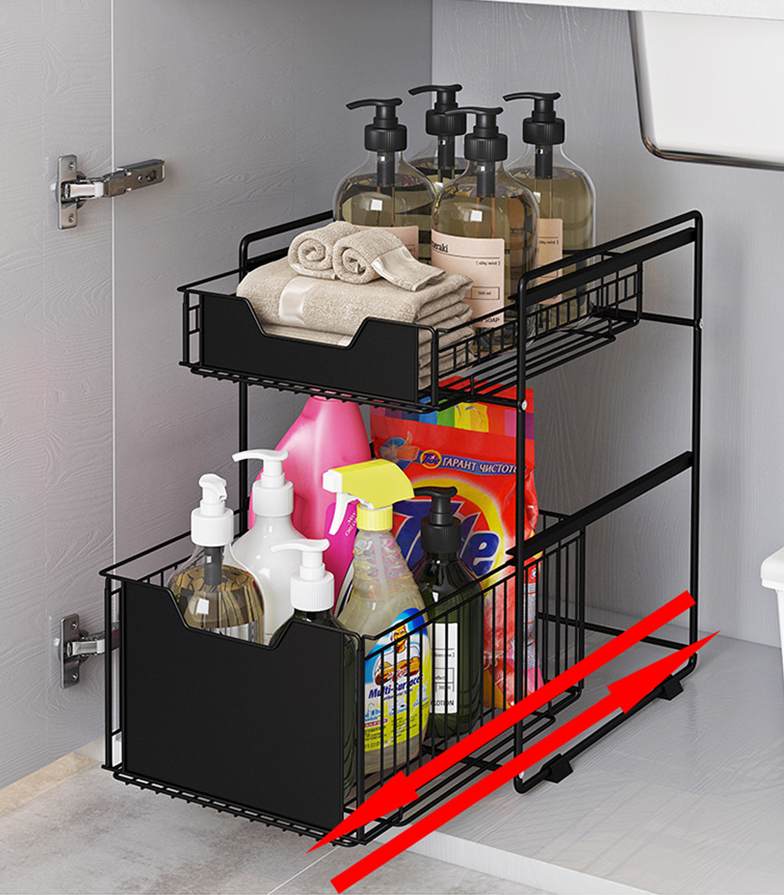 2-Tier Kitchen Cabinet Sliding Organizer Under Sink Drawer Pull Out